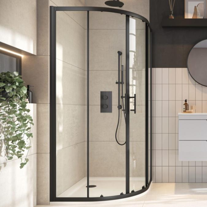 Scudo Double Door Quadrant Shower Enclosure 6mm Glass 800mm - Black - S6-BLKGLASS001