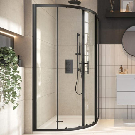 Scudo Double Door Quadrant Shower Enclosure 6mm Glass 800mm - Black - S6-BLKGLASS001
