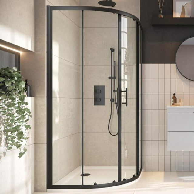 Scudo Double Door Quadrant Shower Enclosure 6mm Glass 800mm - Black - S6-BLKGLASS001