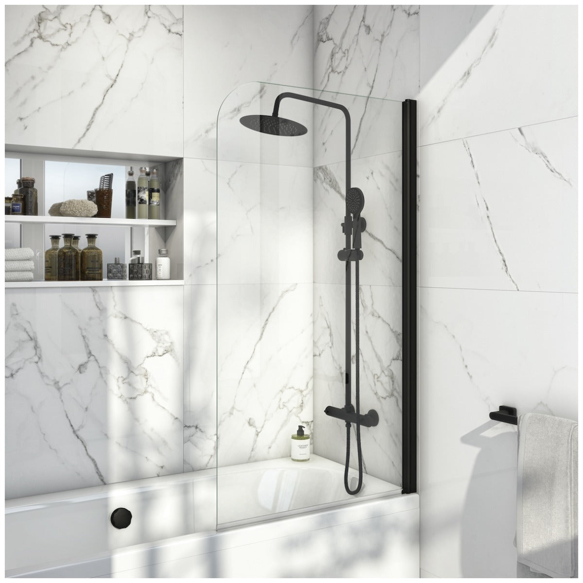 Scudo S6 Radius Bath Screen 6mm 800x1400mm - Black - BLACKSCREEN010