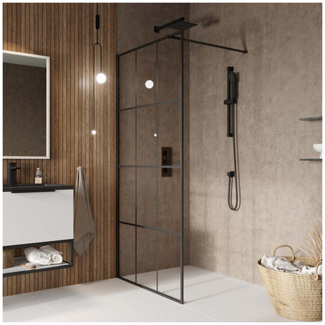 Scudo S8 Grid Glass Wetroom Screen 800mm - Matt Black - GRID800WR