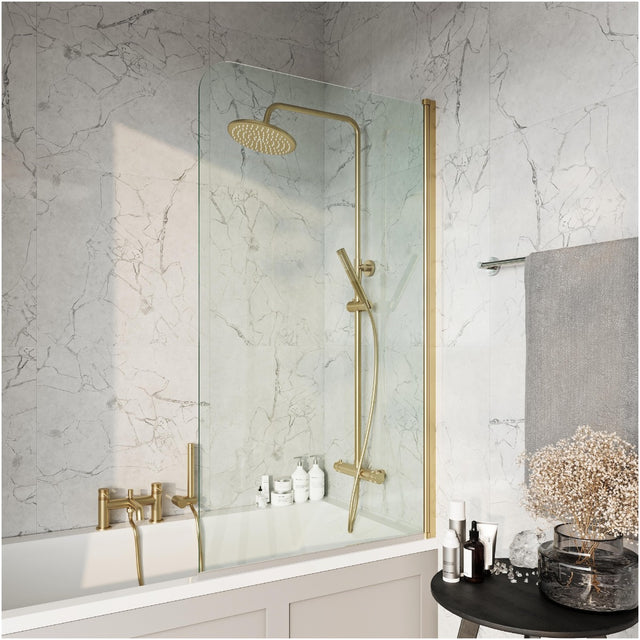 Scudo S6 Radius Bath Screen 800x1400mm - Brushed Brass - LS102BB
