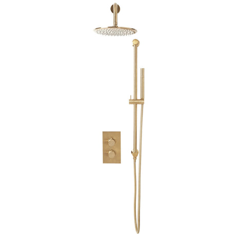 Scudo Core Round Shower Set with Slide Rail and Fixed Head - Brushed Brass - NU-024