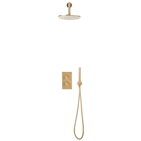 Scudo Core Round Shower Set with Handset & Fixed Head - Brushed Brass - NU-030