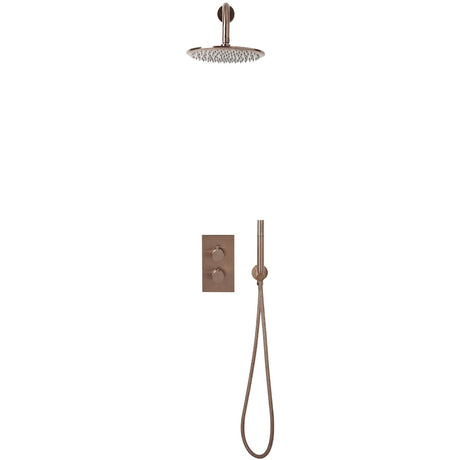 Scudo Core Round Shower Set with Handset and Fixed Head - Brushed Bronze - NU-043