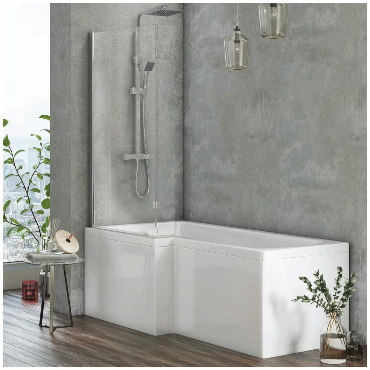 Scudo L Shaped Bath Screen - Clear Glass - SCREEN003
