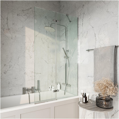 Scudo Square Bath Screen with Fixed Panel 900mm - Chrome - SCREEN006