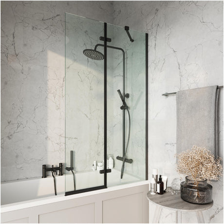 Scudo Square Bath Screen with Fixed Panel 900mm - Black - SCREEN007