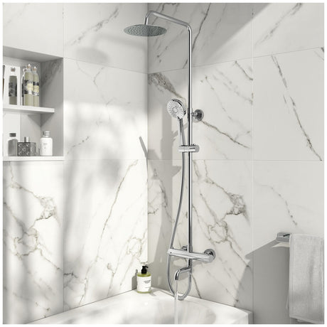 Scudo Solar Round Rigid Riser Shower with Bath Filler - Chrome - SHOWER011S
