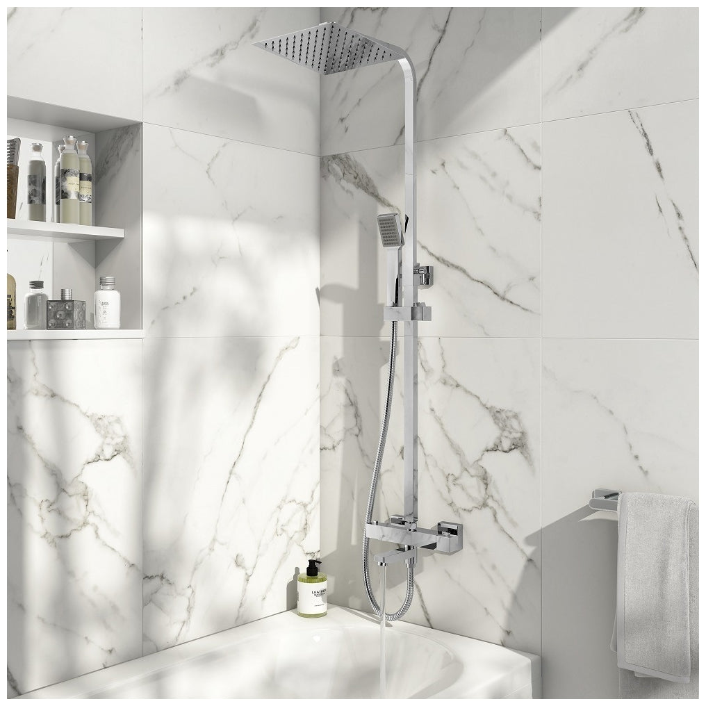 Scudo Block Square Rigid Riser Shower with Bath Filler - Chrome - SHOWER012S