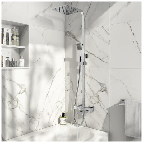 Scudo Block Square Rigid Riser Shower with Bath Filler - Chrome - SHOWER012S