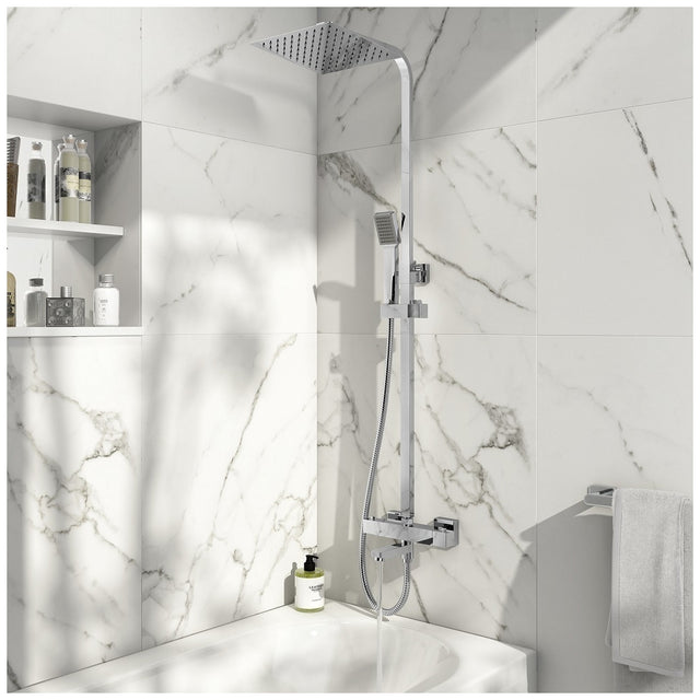 Scudo Block Square Rigid Riser Shower with Bath Filler - Chrome - SHOWER012S