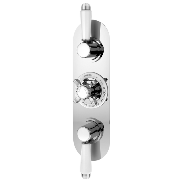 Nuie Selby Triple Handle Thermostatic Concealed Shower Valve in polished chrome with ceramic disc technology and sleek design