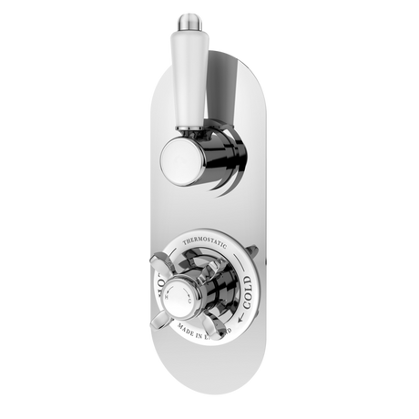 Nuie Selby Thermostatic concealed dual handle shower valve in chrome with temperature control and anti-scald safety feature.