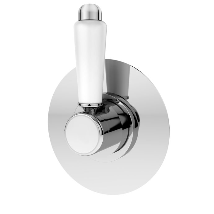 Nuie Selby thermostatic concealed diverter valve with chrome finish and white handle