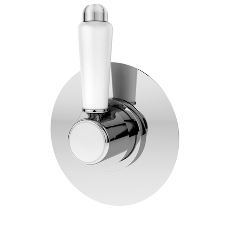 Nuie Selby thermostatic concealed diverter valve with chrome finish and white handle