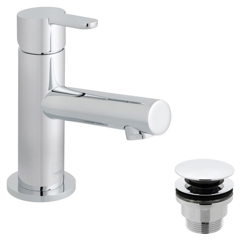Vado Sense Mini Mono Basin Mixer Single Lever Deck Mounted Smooth Bodied With Clic-Clac Waste - Chrome - SEN-100M/CC-C/P