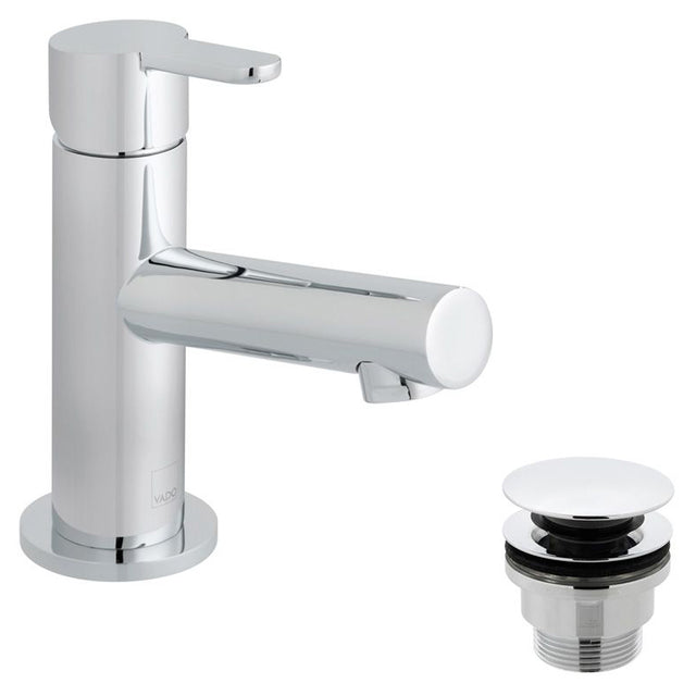 Vado Sense Mini Mono Basin Mixer Single Lever Deck Mounted Smooth Bodied With Clic-Clac Waste - Chrome - SEN-100M/CC-C/P