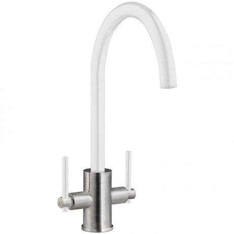 Prima Coloured Swan Neck Dual Lever Kitchen Sink Mixer Tap - White - BPR704