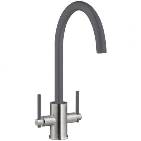 Prima Coloured Swan Neck Dual Lever Kitchen Sink Mixer Tap - Gun Metal - BPR706