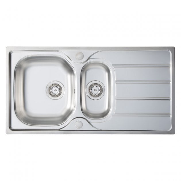 Prima 1.5 Bowl Kitchen Sink with Waste Kit 965mm Length x 500mm Width - Stainless Steel - CPR026