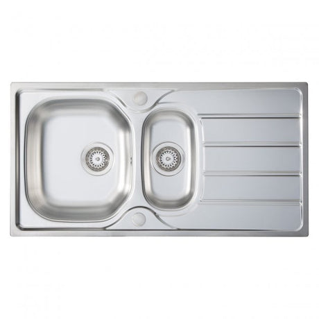 Prima 1.5 Bowl Kitchen Sink with Waste Kit 965mm Length x 500mm Width - Stainless Steel - CPR026