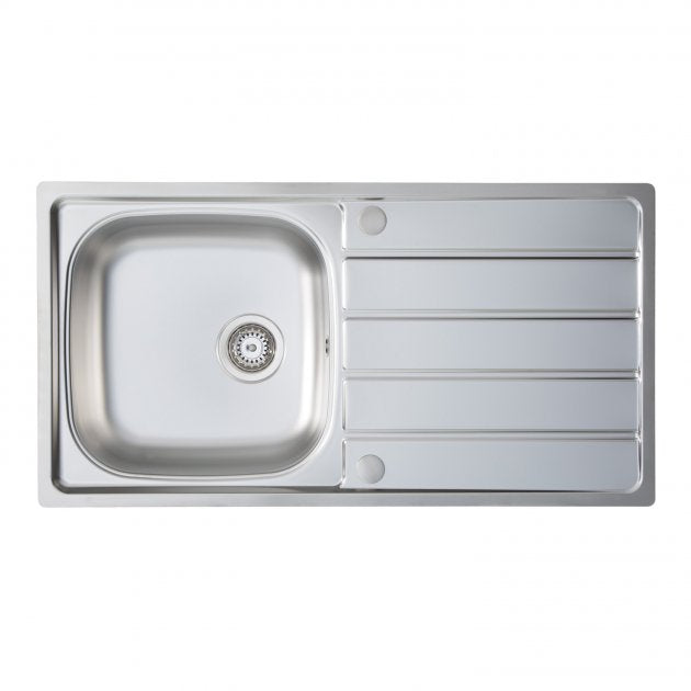 Prima 1.0 Bowl Kitchen Sink with Sink Tap and Waste Kit 965mm Length x 500mm Width - Stainless Steel - CPR041