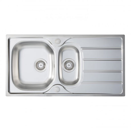 Prima 1.5 Bowl Kitchen Sink with Sink Tap and Waste Kit 965mm Length x 500mm Width - Stainless Steel - CPR042