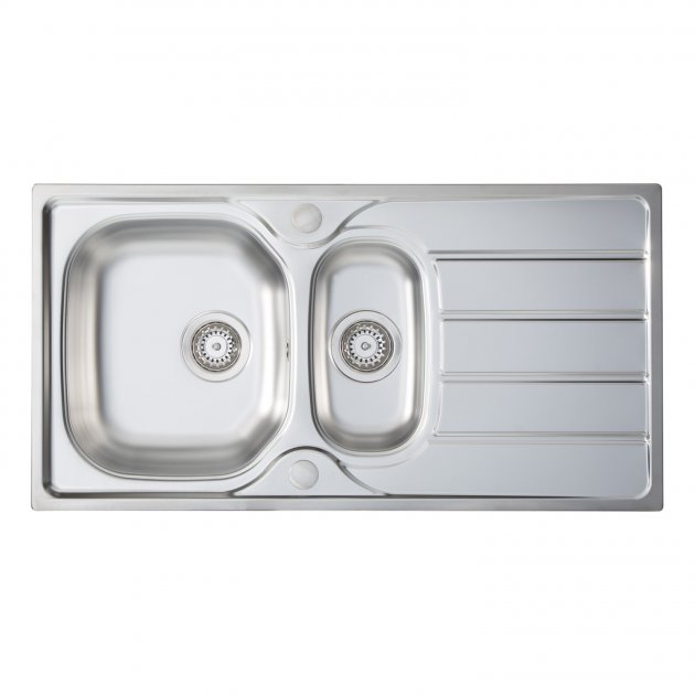 Prima 1.5 Bowl Kitchen Sink with Sink Tap and Waste Kit 965mm Length x 500mm Width - Stainless Steel - CPR042