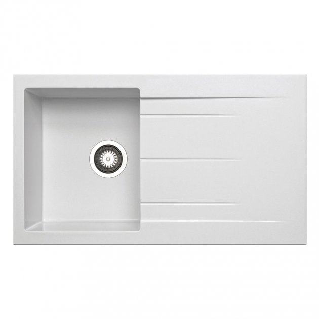 Prima Granite Composite 1.0 Bowl Inset Kitchen Sink with Waste 860mm Length x 500mm Width - White - CPR345