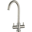Prima Staten Swan Neck Dual Lever Kitchen Sink Mixer Tap - Brushed Steel - BPR2206