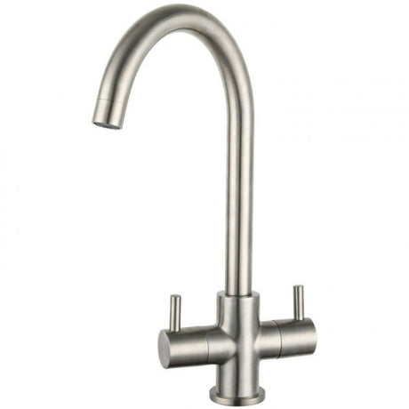 Prima Staten Swan Neck Dual Lever Kitchen Sink Mixer Tap - Brushed Steel - BPR2206