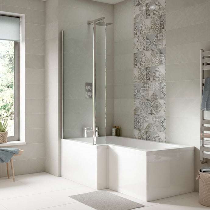Nuie Shower Baths White Contemporary Square Left Hand Bath Set (1700) - SBATH05