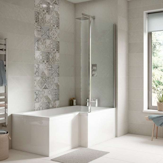 Nuie Shower Baths White Contemporary Square Right Hand Bath Set (1700) - SBATH06