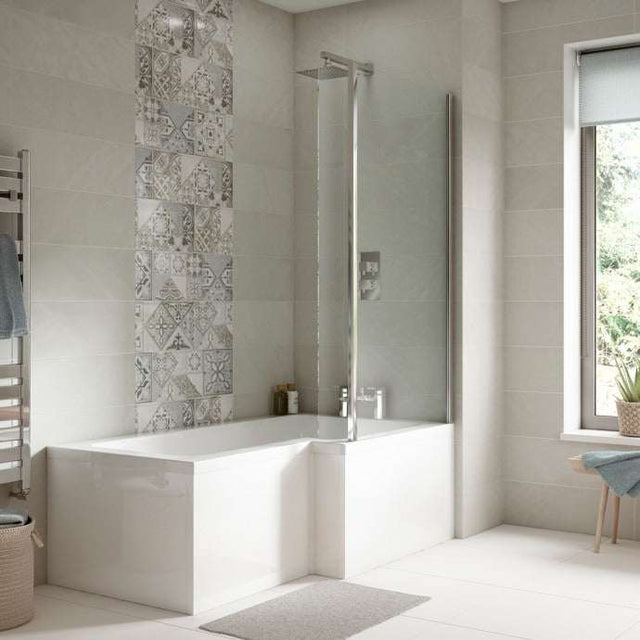 Nuie Shower Baths White Contemporary Square Right Hand Bath Set (1700) - SBATH06