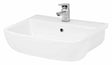 White semi recessed basin with single tap hole and chrome faucet, 520mm wide bathroom sink