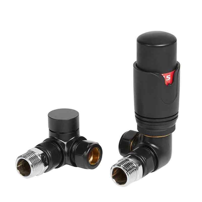 Towelrads Corner Round TRV Valve and Lockshield - Black - 123003