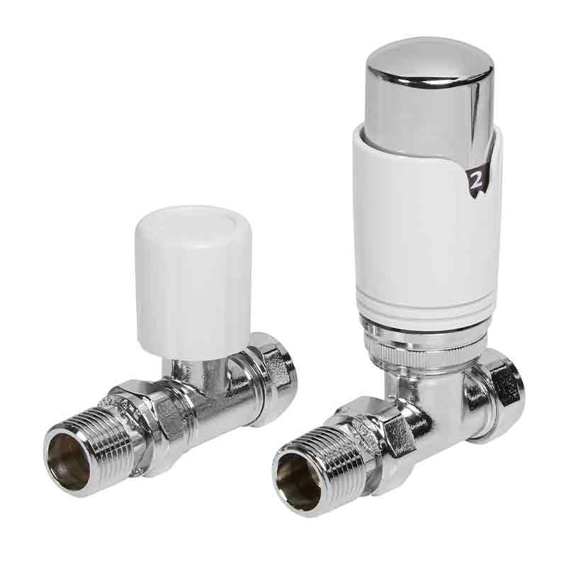 Towelrads Straight TRV and Lockshield Radiator Valve - White - 125008
