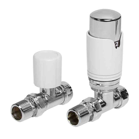 Towelrads Straight TRV and Lockshield Radiator Valve - White - 125008