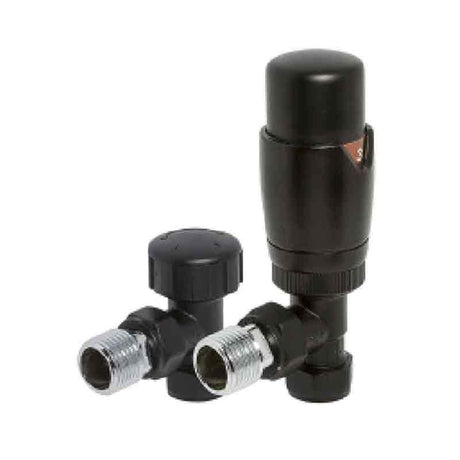 Towelrads Angled Round TRV Valve and Lockshield - Black - 129020