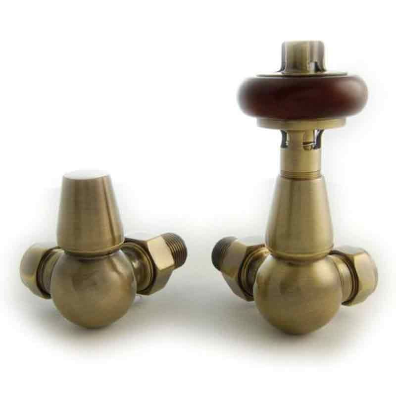 Towelrads Corner Manual Valve & Lockshield - Antique Brass - 129050