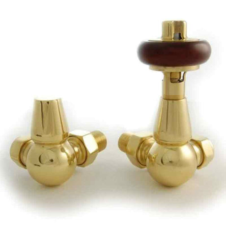 Towelrads Corner TRV and Lockshield - Brass with Brown Handle - 129057