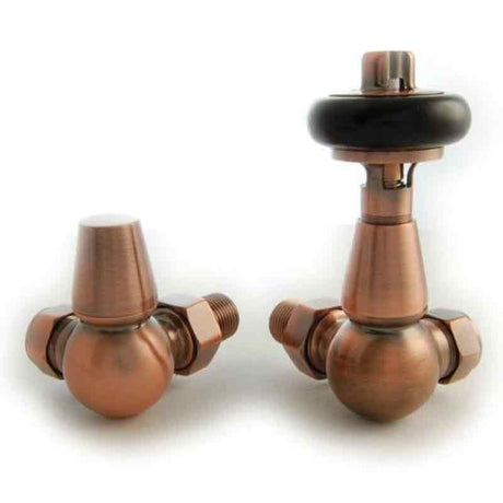Towelrads Corner TRV and Lockshield - Antique Copper with Black Handle - 129061