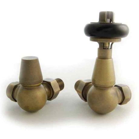 Towelrads Corner TRV & Lockshield - Old English Brass with Black Handle - 129064