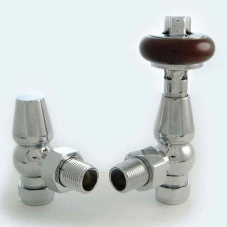 Towelrads Angled TRV and Lockshield - Chrome with Brown Handle - 129066
