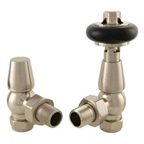 Towelrads Angled TRV and Lockshield - Satin Brushed Nickel with Black Handle - 129069