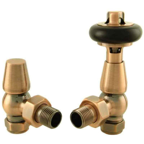 Towelrads Angled TRV and Lockshield - Antique Copper with Black Handle - 129071