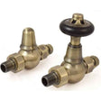 Towelrads Straight TRV and Lockshield - Antique Brass with Brown Handle - 129103