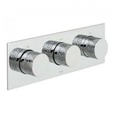Vado Omika Two Outlet chrome three-handle horizontal thermostatic shower valve with tablet design