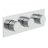Vado Omika Three Outlet chrome thermostatic shower valve with three handles horizontal design